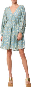 CIEBON Sallie Metallic Star Print Long Sleeve Minidress