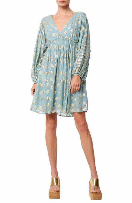 CIEBON Sallie Metallic Star Print Long Sleeve Minidress