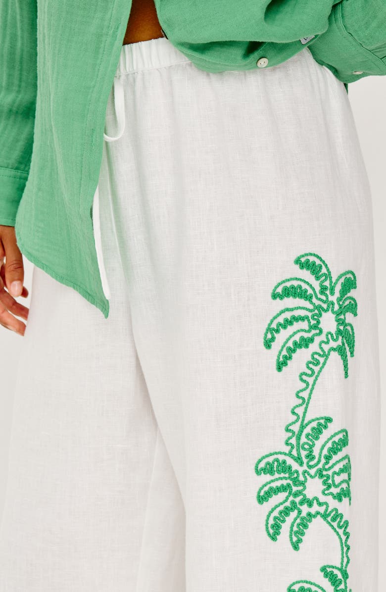 Rails Emmie Embroidered Palm Detail Linen Pants, Alternate, color, Emerald Palms Embroidery