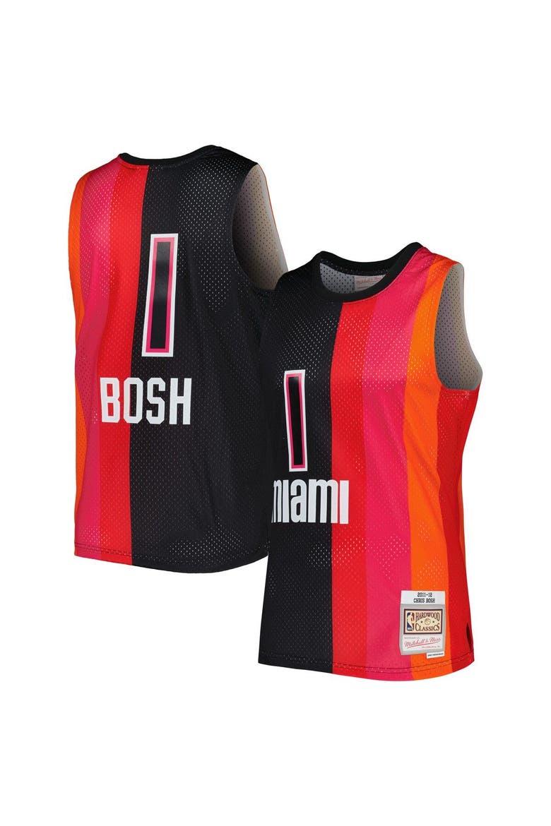 Men's Mitchell & Ness Chris Bosh Black/Red Miami Heat Hardwood Classics 2011/12 Split Swingman Jersey, Main, color, Black