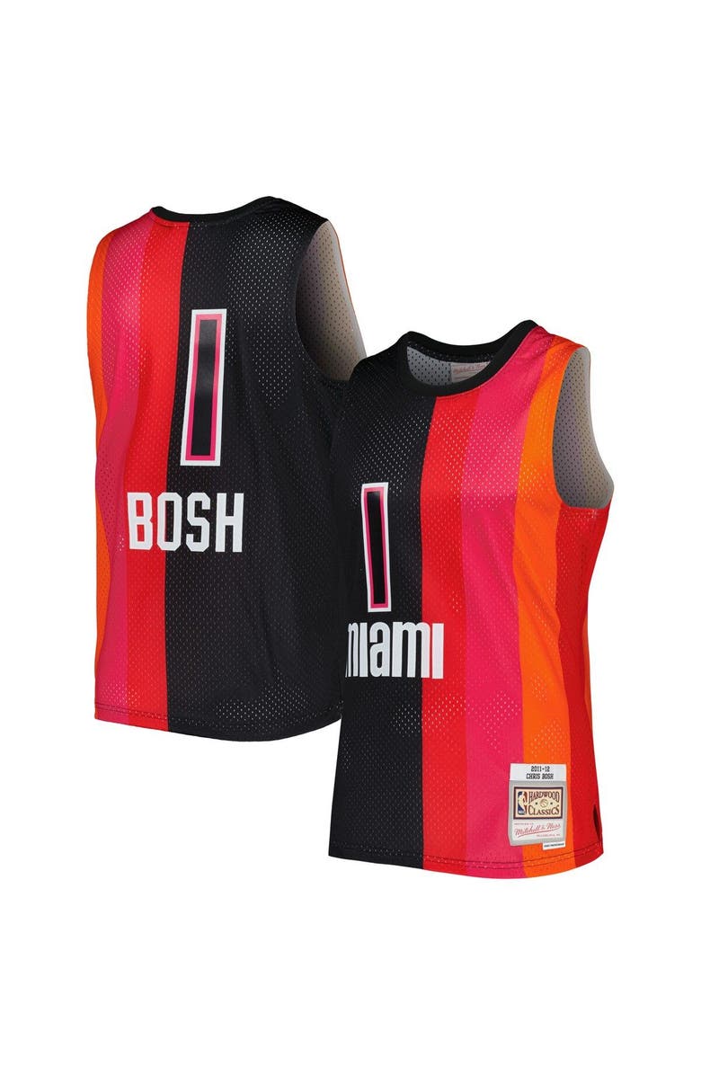Mitchell & Ness Men's Mitchell & Ness Chris Bosh Black/Red Miami Heat Hardwood Classics 2011/12 Split Swingman Jersey, Main, color, 