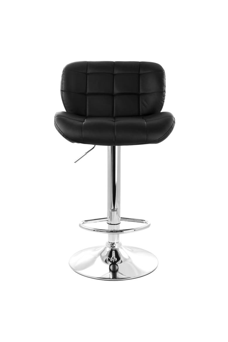 2 Piece Faux Leather Tufted Bar Stool with Adjustable Height, Alternate, color, Black