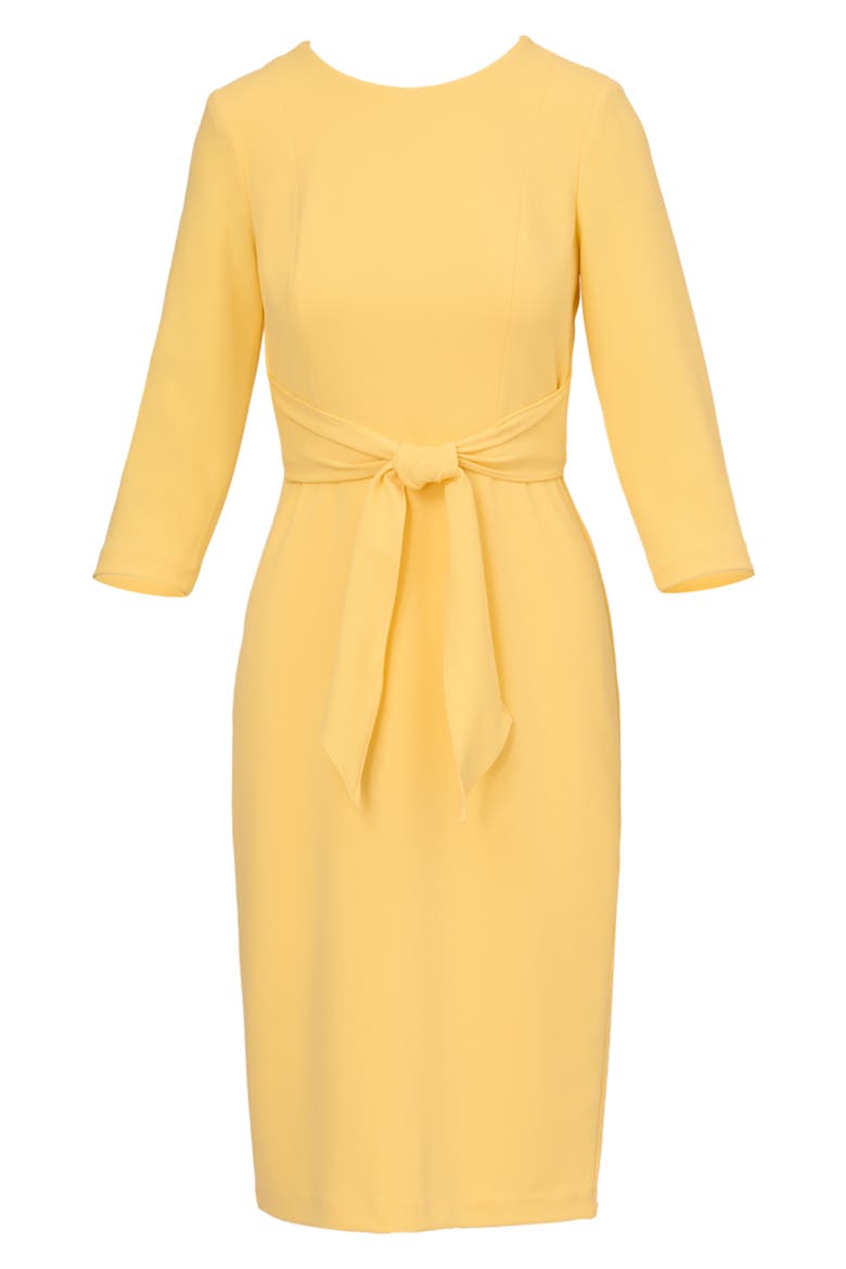 Tie Waist Crepe Sheath Dress, Alternate, color, WARM SUN