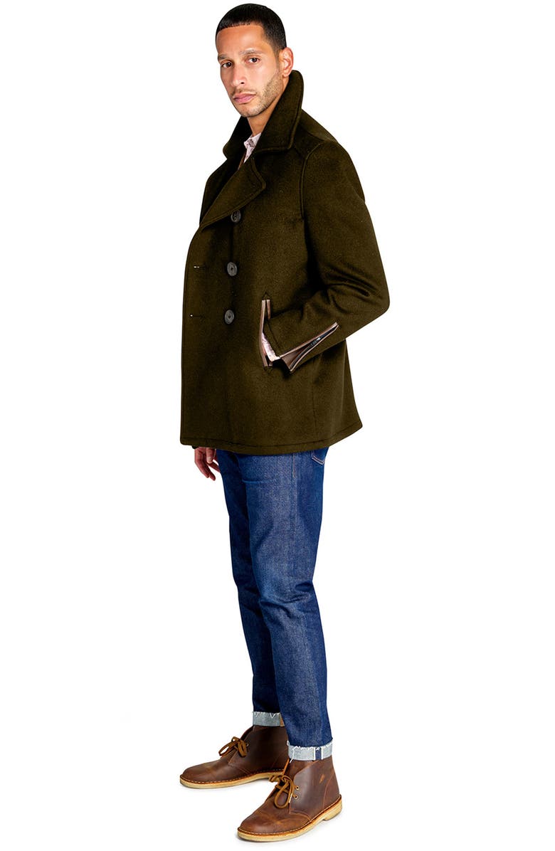 Brooklyn Brigade Green Wool Double Breasted Peacoat, Alternate, color, 
