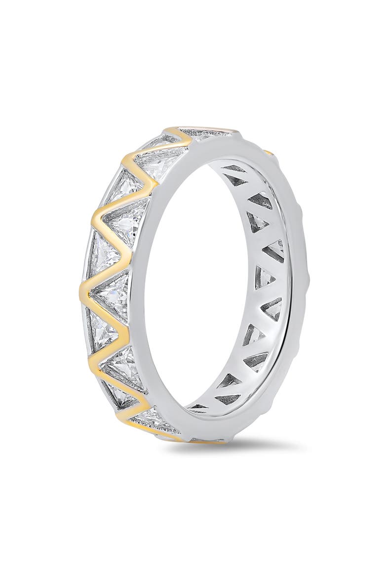 Two-Tone Cubic Zirconia Zigzag Eternity Band Ring, Alternate, color, SILVER/ GOLD
