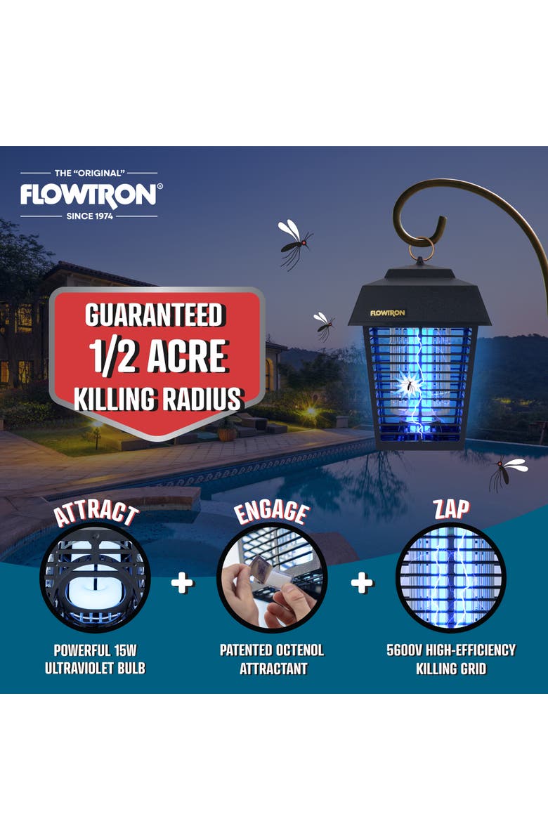 Flowtron Mosquito Zapper with 1/2 Acre of Coverage, 15W Bulb & 5600V Killing Grid, Alternate, color, Black