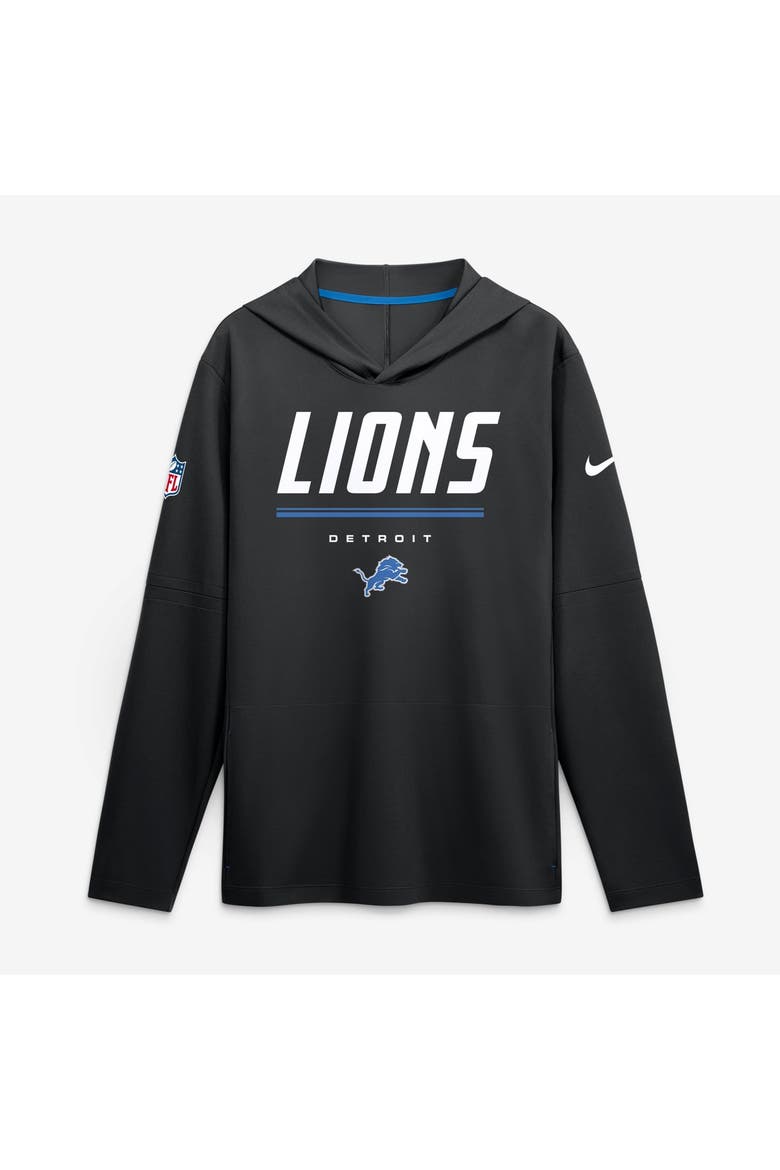 Men's Nike Black Detroit Lions Sideline Game On Lightweight Long Sleeve Hooded Dri-FIT Top, Main, color, Black