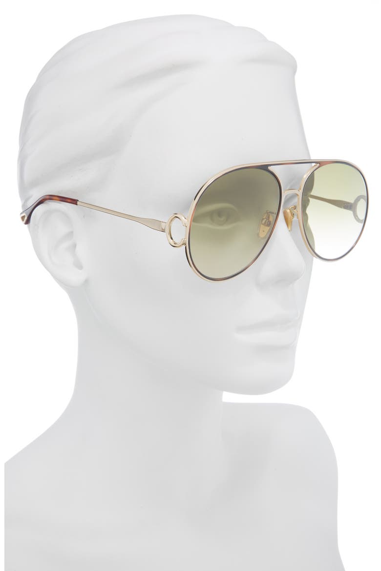 61mm Polarized Gradient Aviator Sunglasses, Alternate, color, GOLD GOLD GREEN