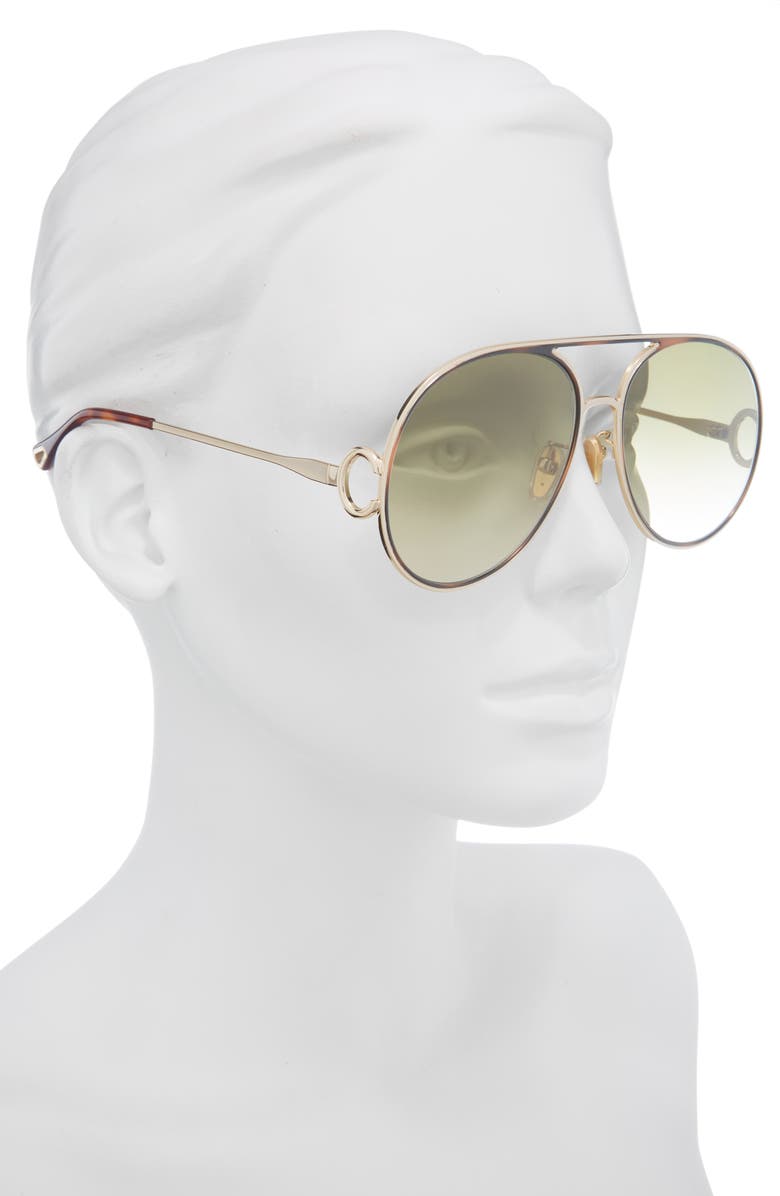 Chloé 61mm Polarized Gradient Aviator Sunglasses, Alternate, color, Gold Gold Green