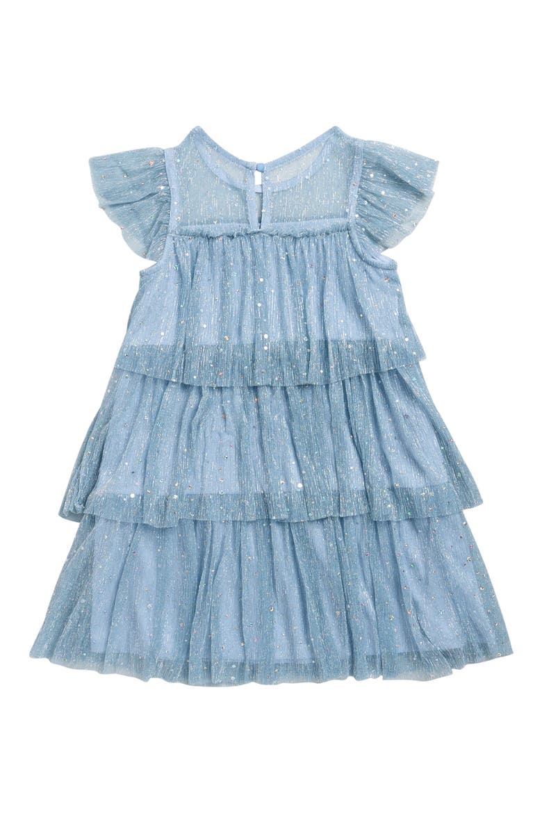 Kids' Confetti Metalllic Tiered Party Dress, Alternate, color, SKY BLUE