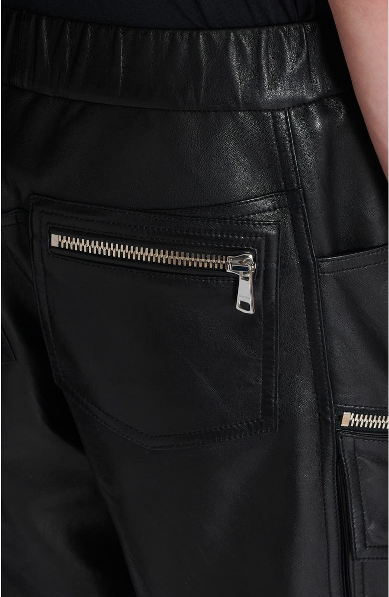 Balmain Leather Cargo Bermuda Shorts, Alternate, color, Black