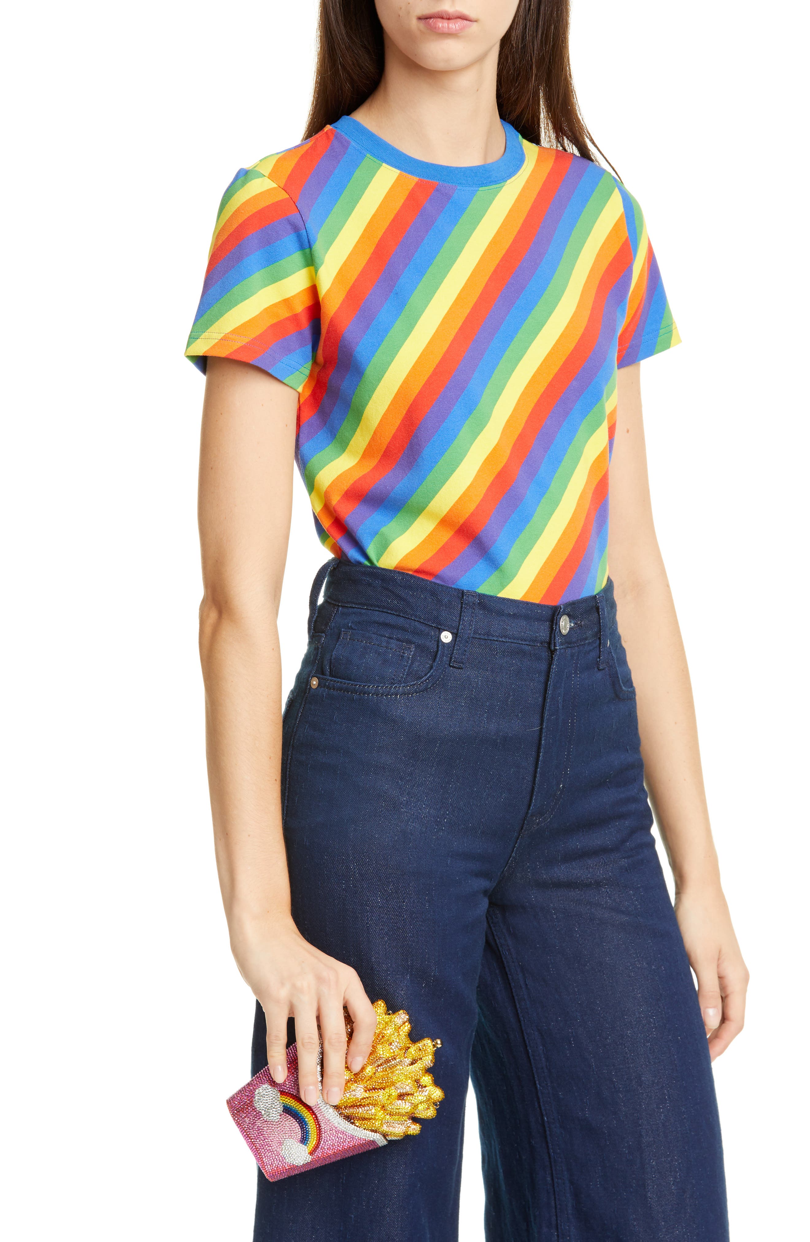 Judith Leiber Rainbow Fries Crystal Embellished Clutch, Alternate, color, 