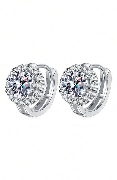Shari Elizabeth 14K White Gold Plate Sterling Silver White Topaz Stud Earrings