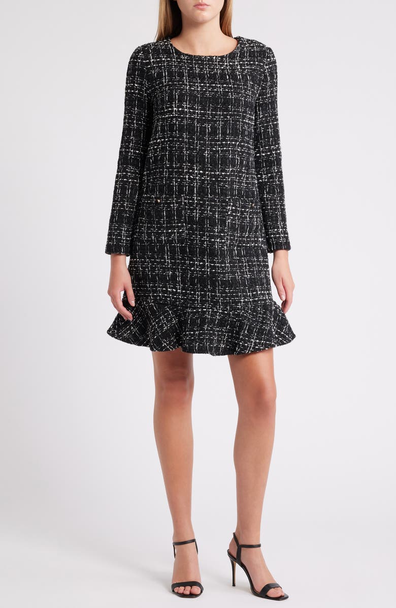 Julia Jordan Ruffle Hem Long Sleeve Tweed Dress, Main, color,