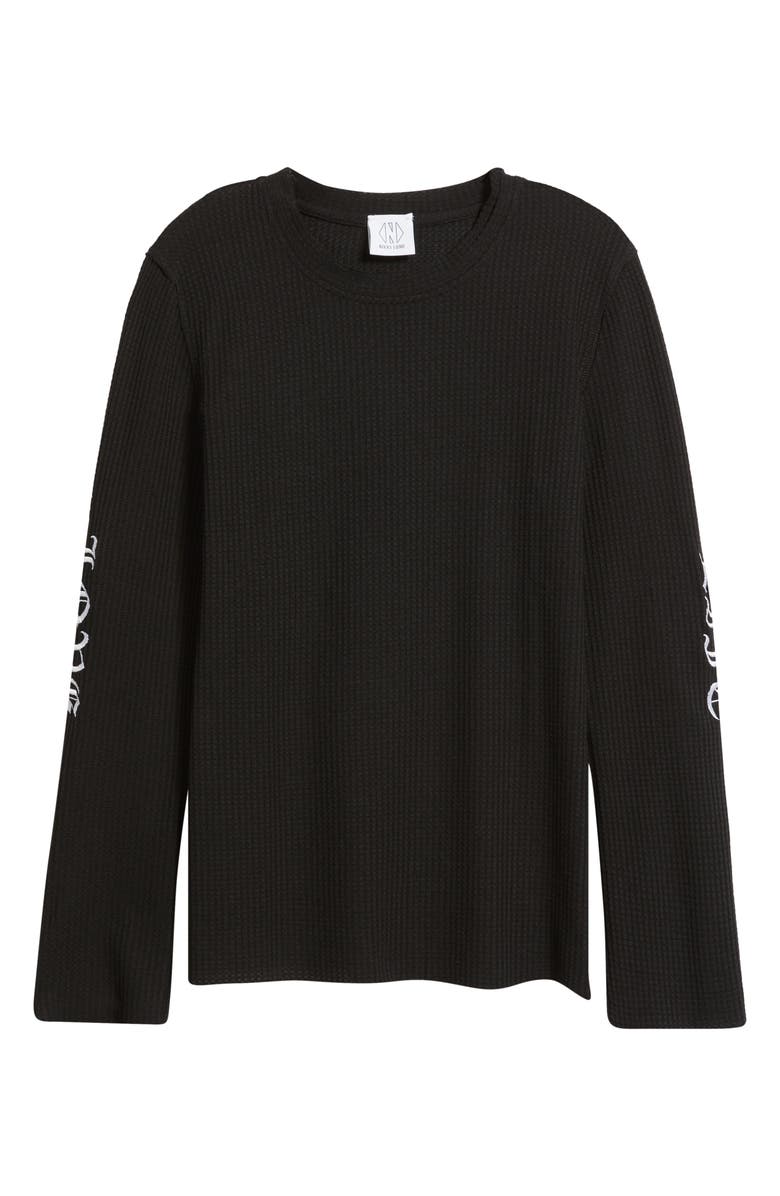 NIKKI LUND Fleur Embroidered Thermal Knit Top, Alternate, color, Black