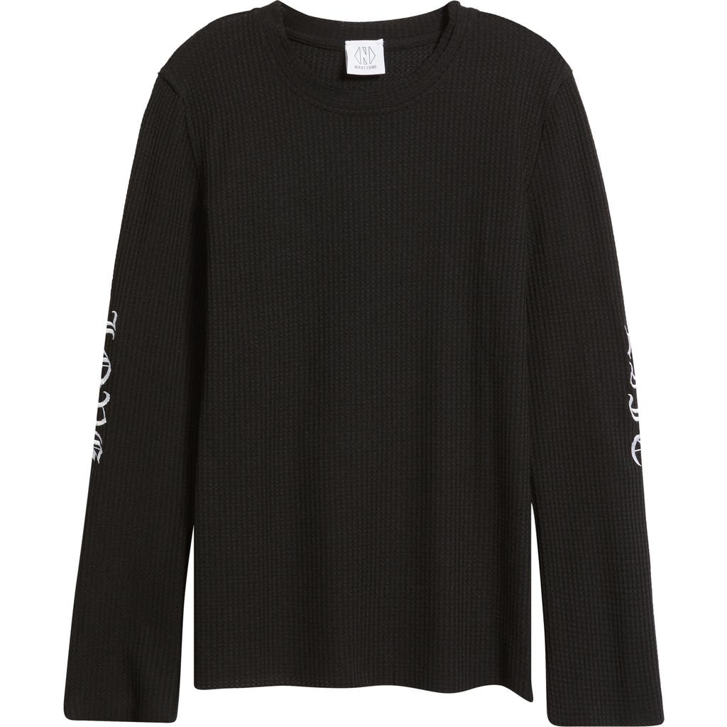 Nikki Lund Fleur Embroidered Thermal Knit Top In Black