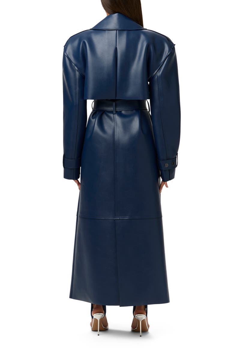 Faux Leather Trench Coat, Alternate, color, NAVY BLUE
