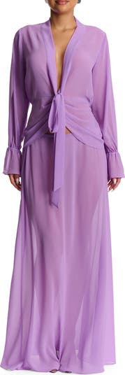 Plunge Tie Front Chiffon Top