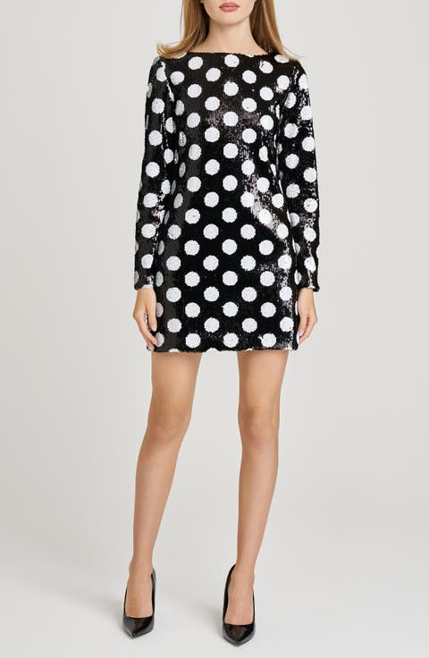 Betty Polka Dot Long Sleeve Sequin Minidress
