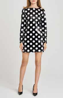 WAYF Betty Polka Dot Long Sleeve Sequin Minidress