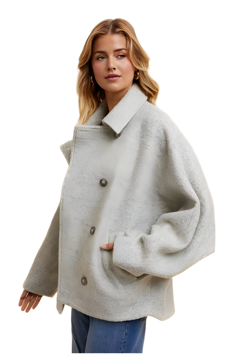 Knit and Lounge Cropped Wool-Blend Coat With Wide Sleeves And Buttons, Alternate, color,