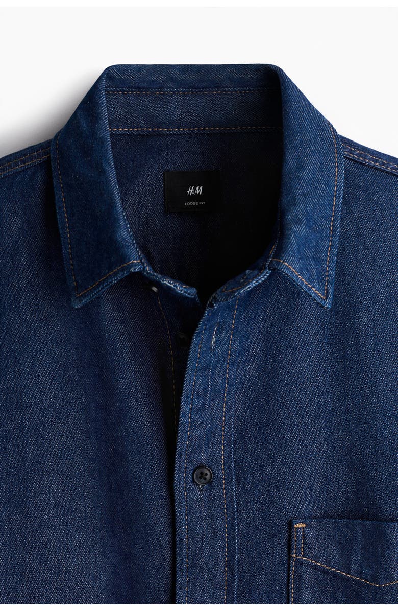 H&M Loose Fit Denim Shirt, Alternate, color, Dark Denim Blue
