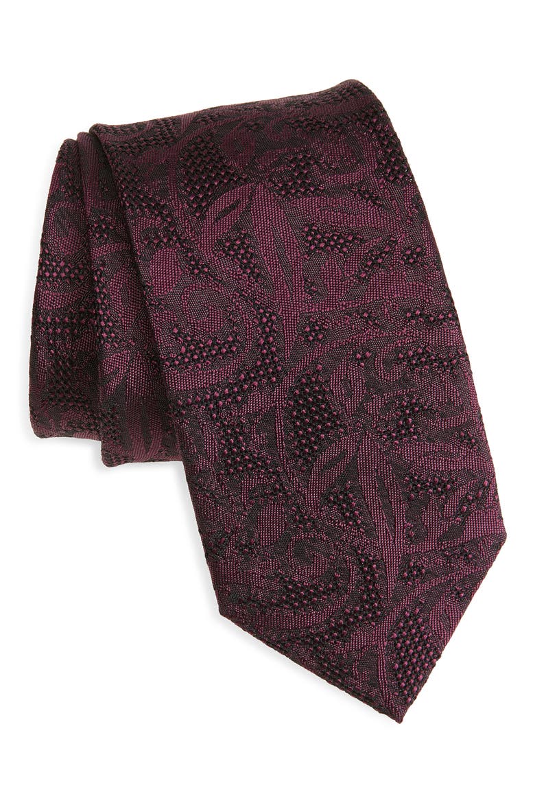 Silk Grenadine Tie, Main, color, BURGUNDY