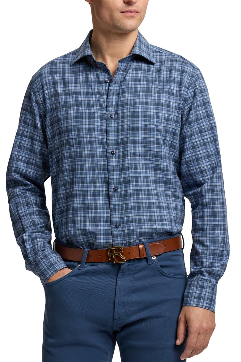 Aston Plaid Brushed Cotton Button-Up Shirt, Main, color, VINTAGE INDIGO PLAID