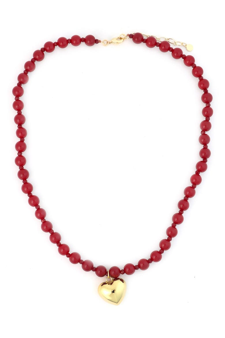 Heart Pendant Beaded Necklace, Main, color, BURGUNDY