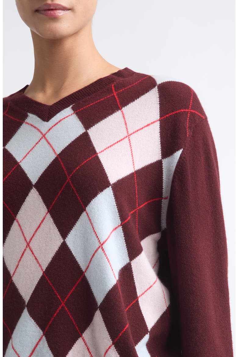The Academy Argyle Cashmere Sweater, Alternate, color, BURGUNDY/ PINK