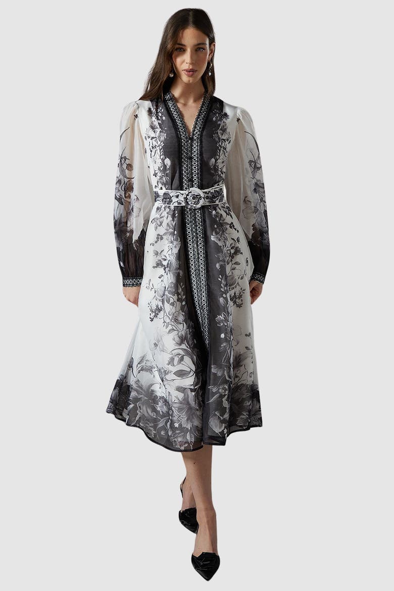 Printed Organza Shirt Dress, Main, color, Mono
