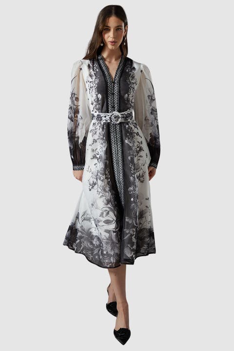 Printed Organza Shirt Dress