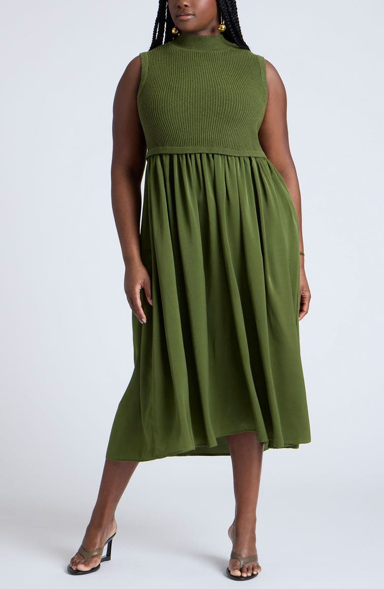 ELOQUII Mixed Media Dress, Main, color,