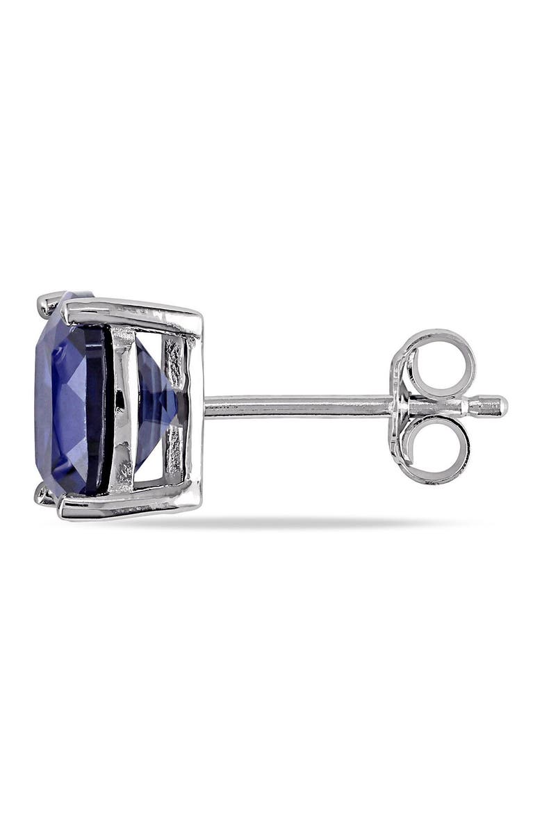 Sterling Silver Created Blue Sapphire Cushion Stud Earrings, Alternate, color, blue