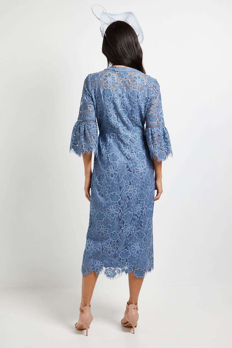 Lace Button Flute Sleeve Midi Dress, Alternate, color, Blue