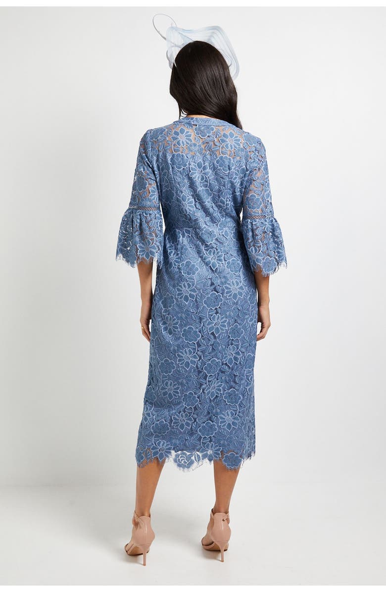 Wallis Lace Button Flute Sleeve Midi Dress, Alternate, color, Blue