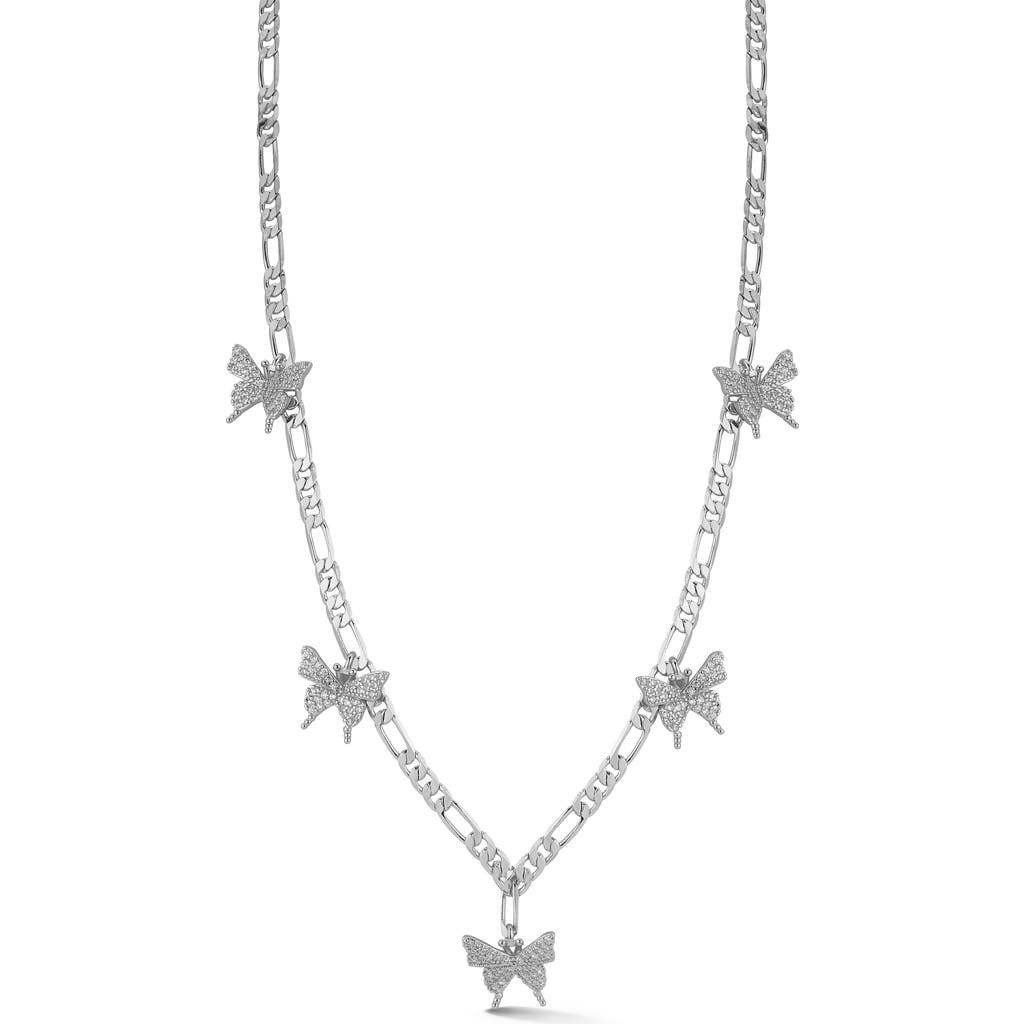 Chloe & Madison Chloe And Madison Plated Cz Vintage Butterfly Necklace In Silver