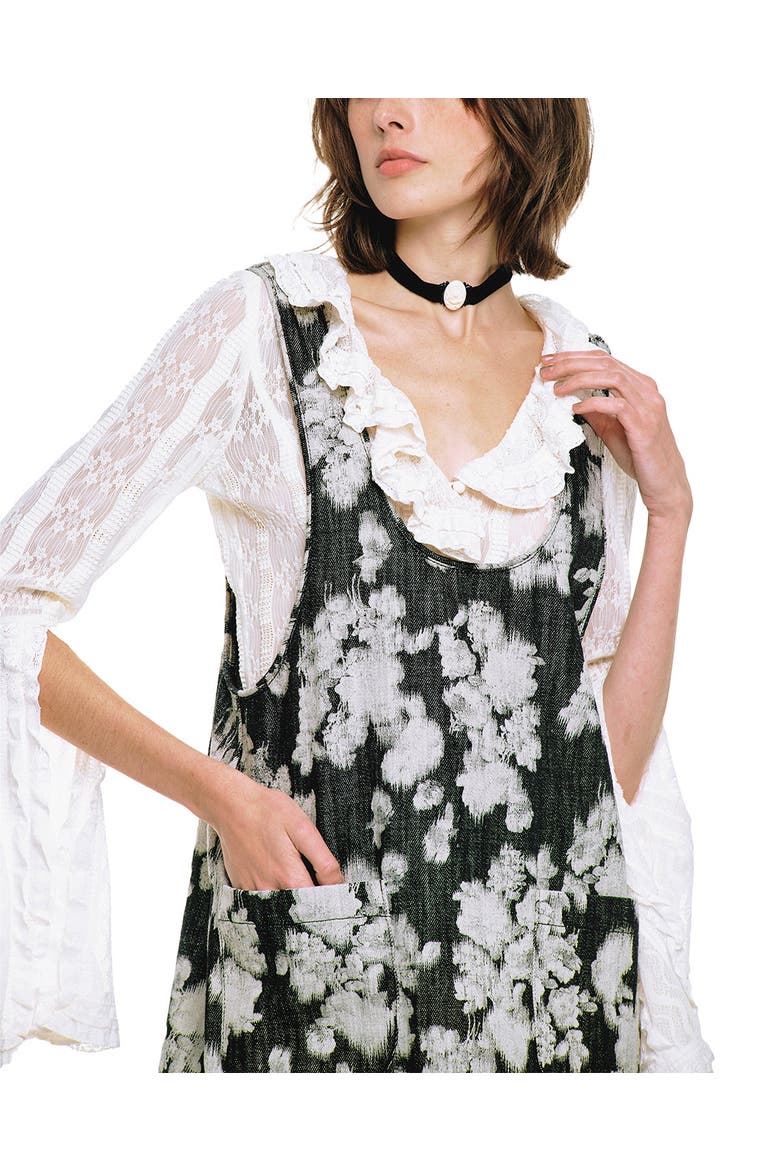 Rose Illusion Denim Ruffle Jumper, Alternate, color, Black