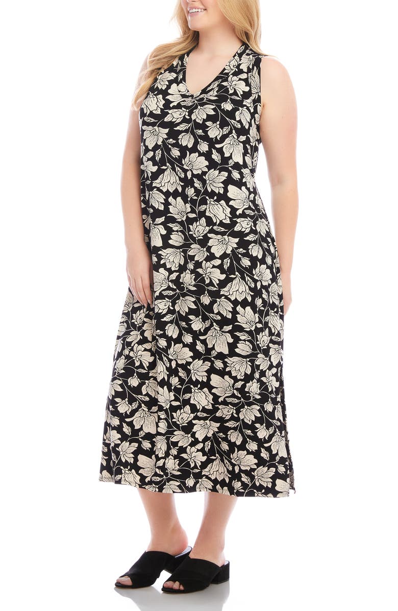 Karen Kane Floral Sleeveless Jersey Midi Dress, Alternate, color, Black