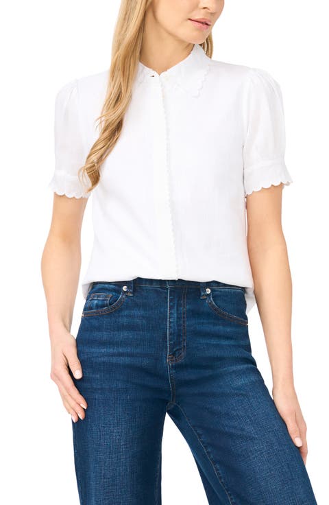 Scallop Detail Button-Up Shirt