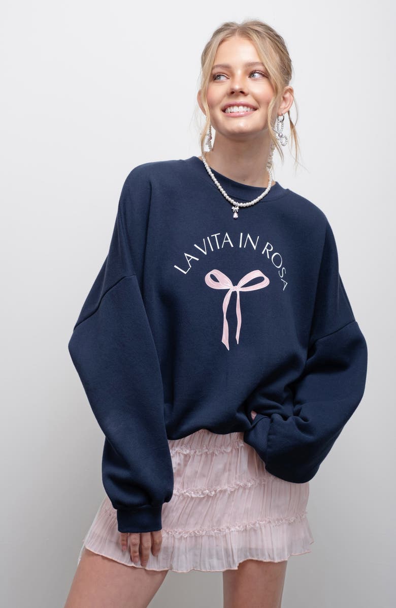 Blu Pepper Bow Crewneck Sweatshirt, Alternate, color, Navy