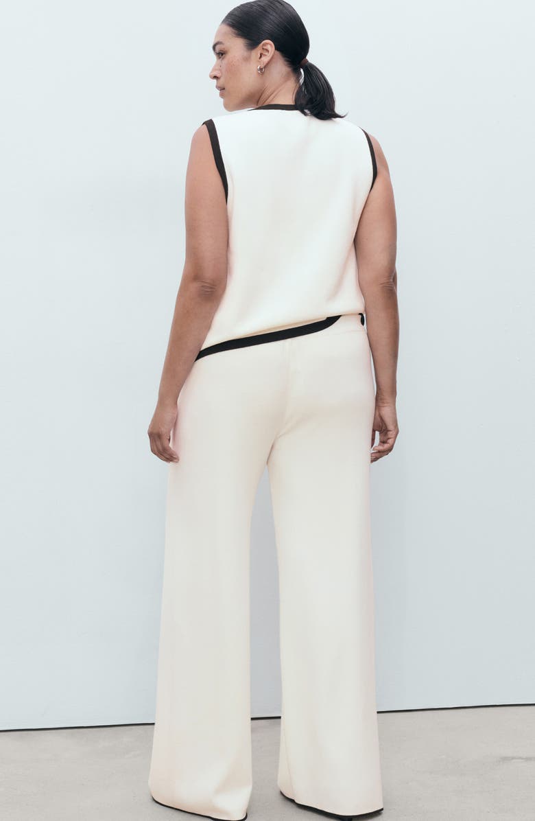 MANGO Low Rise Contrast Hem Knit Pants, Alternate, color, Ecru