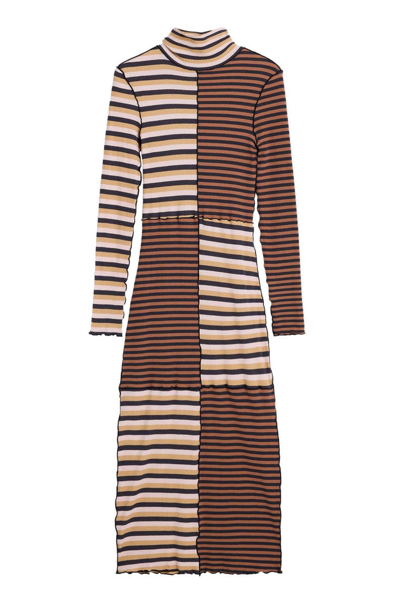 Desigual Colorblock Stripe Rib Turtleneck Long Sleeve Dress, Alternate, color, Brown