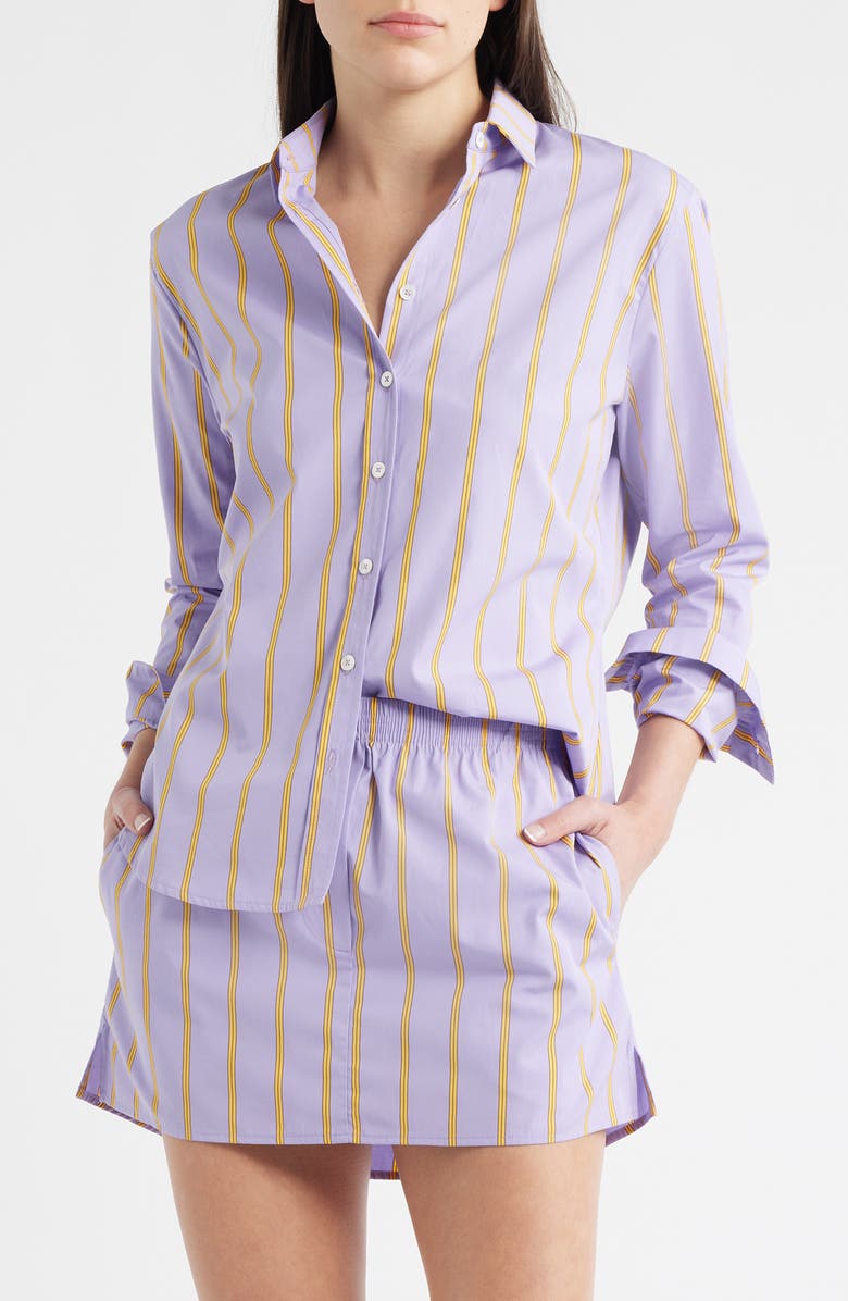 CISSA Slim Fit Stripe Cotton Button-Up Shirt, Main, color, Plumline Stripe