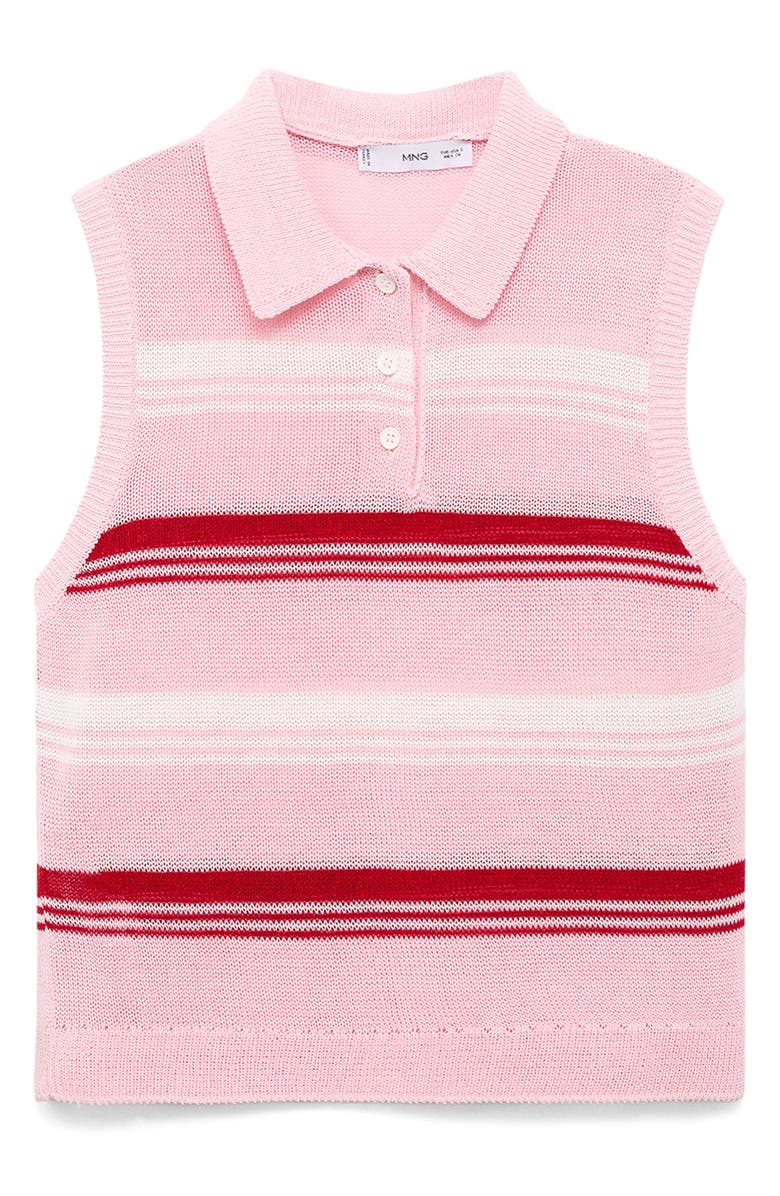 MANGO Sleeveless Stripe Knit Polo Sweater, Alternate, color, Pastel Pink