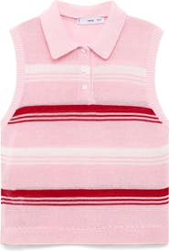 MANGO Sleeveless Stripe Knit Polo Sweater