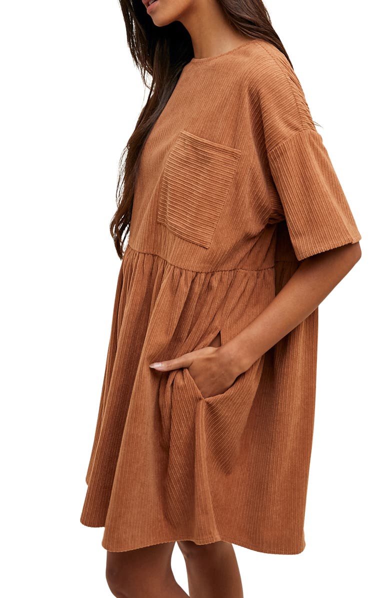 WISHLIST Corduroy Shift Minidress, Alternate, color, Camel