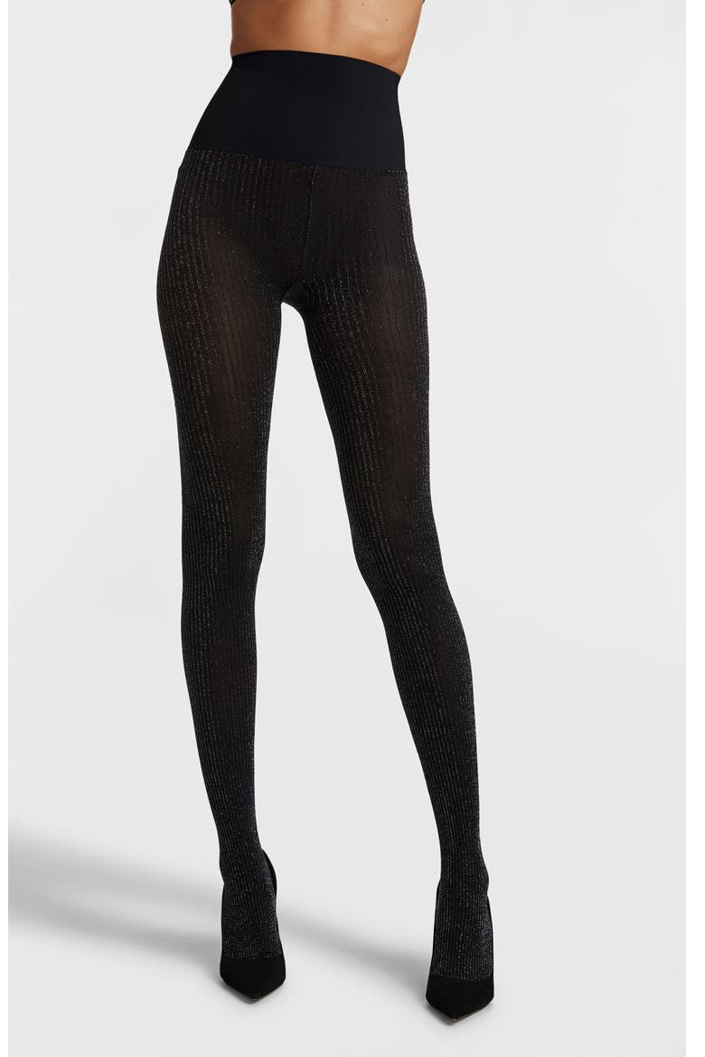 Metallic Rib Semi Opaque Tights, Main, color, BLACK