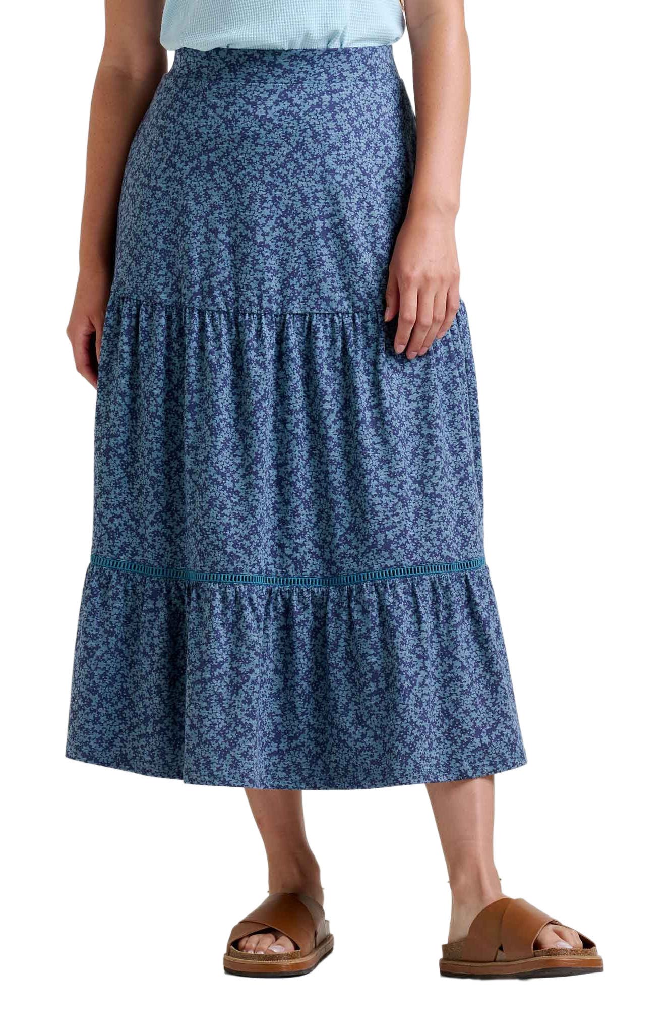 Toad & Co Marigold Tiered Midi Skirt in True Navy Tonal Print 