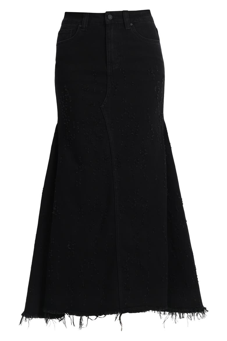 Fringe Denim Midi Skirt, Alternate, color, BLACK